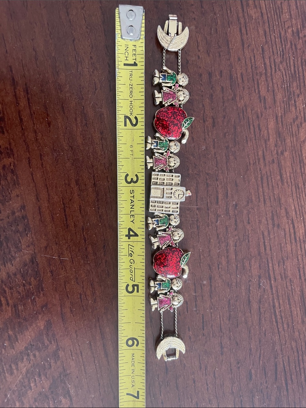 Stanley Gold-Tone Bracelet with Red Apple and Schoolchildren Charms